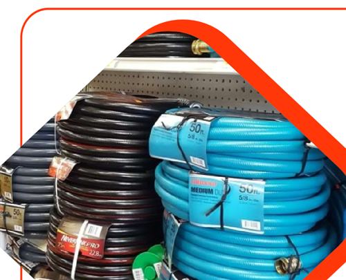 Coils of electrical cables and accessories on display